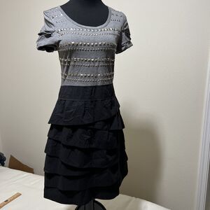 80’s Studded Ruffled Dress Club Party Whimsigoth Punk VTG Black Gray MIKIBANA